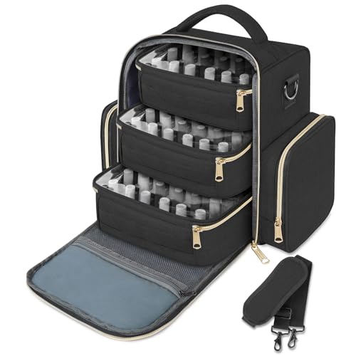 YOREPEK Nail Polish Organizer Holds Up to 72 Bottles (15ml-0.5 fl.oz) Nail Polish Carrying Case with 3 Removable Pouches and 4 Zippered Pockets for Manicure Tools, Supplies, Nail Lamp, Gifts for Women - color: Black-72bottles