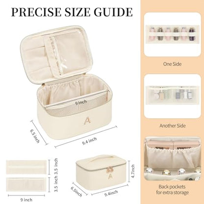 OCHEAL Personalized Makeup Bag, Beige Make up Bag for Women, Monogrammed Travel Toiletry Kit, Gift-Ready Cosmetic Organizer for Christmas Birthday & Stocking Stuffers A - color: Beige, style: A