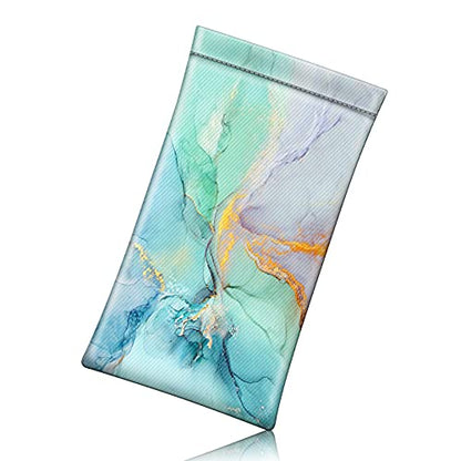 [2 Pack] Fintie Eyeglasses Pouch with Cleaning Cloth, Portable Squeeze Top Leather Glasses Case Sunglasses Bag, Emerald Marble + Ocean Marble - color: Emerald Marble + Ocean Marble