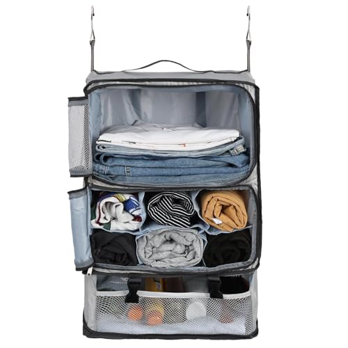 Surblue Hanging Shelves Travel Compression Packing Cube for Carry-on Luggage Suitcase Collapsible Transformable Garment Closet Organizers Large Capacity, Lightgrey, XXL - color: Lightgrey, size: XXL_14.96*11.47*22.83in