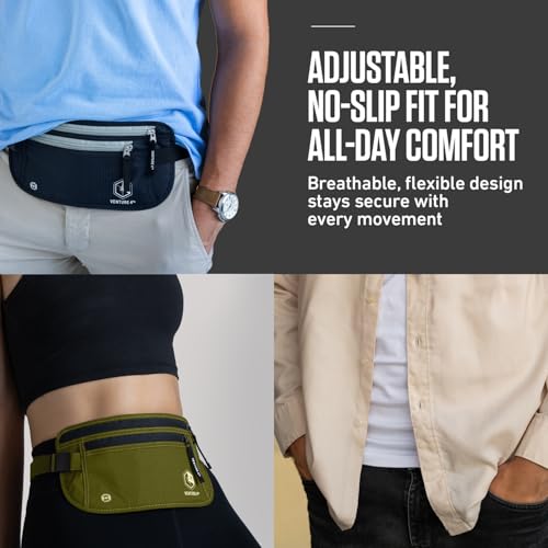 VENTURE 4TH Money Belt for Travel – Slim Hidden Under-Clothes RFID Blocking Anti-Theft Passport Holder & Travel Wallet Pouch for Men & Women to Protect Cash, Cards & Documents (Beige) - color: Beige