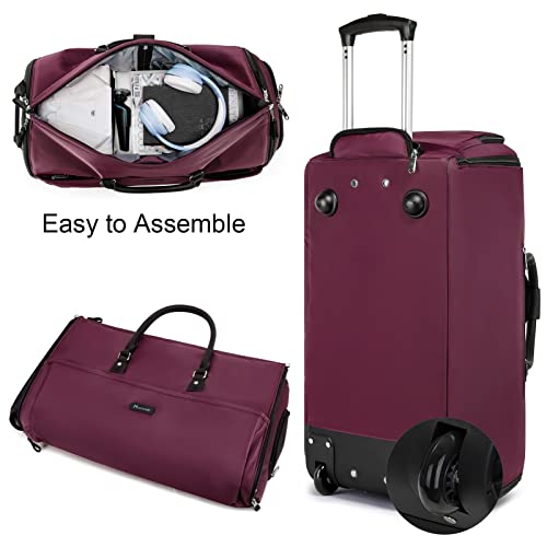 Modoker Rolling Garment Bags, 25in Large Garment Duffle Bag with Wheels, 3 in 1 Garment Suit Luggage Bag, Not Standard Carry-On Size for Women Men Business Travel Weekender, Red - color: 25in-Red