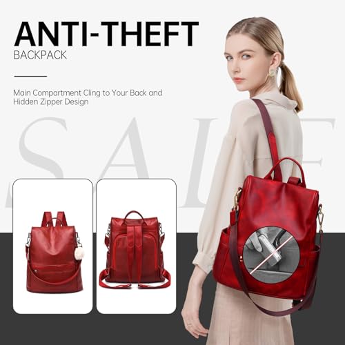CHERUTY Women Backpack Purse PU Leather Anti-theft Casual Shoulder Bag Fashion Ladies Satchel Bags - color: 1-12 Burgundy, size: Medium