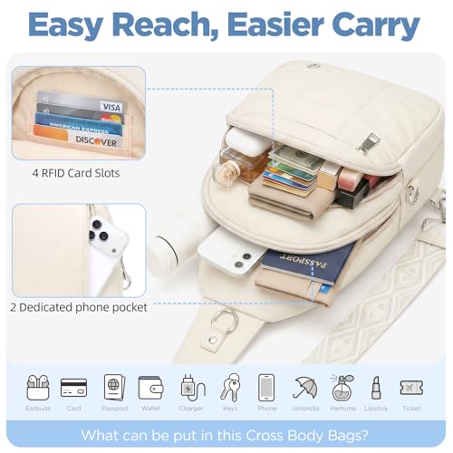 Anti Theft Sling Bag for Men & Women, Lightweight Puffer RFID Crossbody Bag for Travel, Commuting & City Walking, Hands-Free Everyday Essentials Bag White - color: White(ivory)