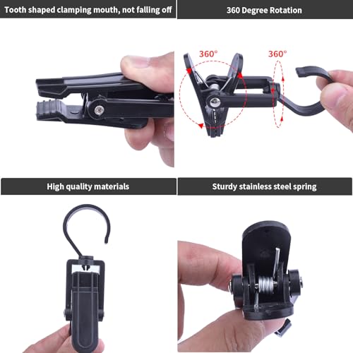 12 Pcs Super Strong Plastic Swivel Hanging Hooks, Curtain Clips, Clothes Pins, Beach Towel Clips, Home Swivel Laundry Clips for Hats, Pants, Towels, Socks, Pants(Black) - color: Black