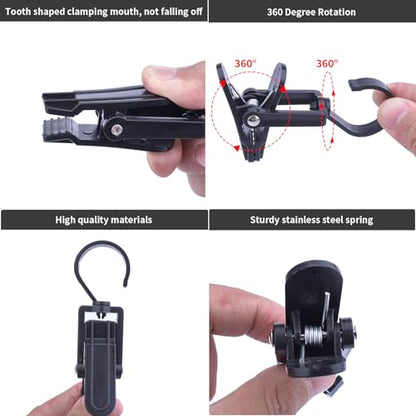 12 Pcs Super Strong Plastic Swivel Hanging Hooks, Curtain Clips, Clothes Pins, Beach Towel Clips, Home Swivel Laundry Clips for Hats, Pants, Towels, Socks, Pants(Black) - color: Black