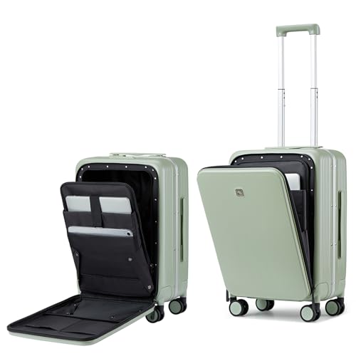 Hanke Grace Hard Shell Suitcases with Wheels,20 Inch Carry On Luggage Airline Approved with Aluminum Frame, Travel suitcase with Front Pocket Travel Luggage for Short Business Trips, Bamboo Green. - color: Bamboo Green, size: 20 Inch Middle No Opening