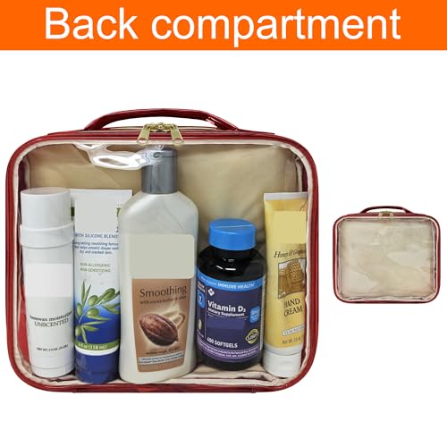 Large Travel Pill Bottle Organizer, Clear Medicine Bag, 2 Zipper Compartments with Divider and Mesh Pockets, Easy View of Medications, Medical Supplies, and Toiletries, PVC - Red - color: - Pvc Red, size: L (Pack of 1)
