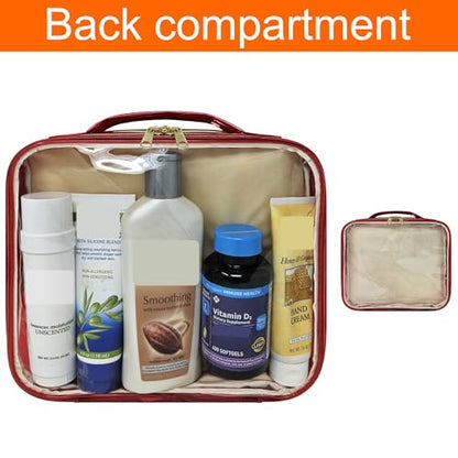 Large Travel Pill Bottle Organizer, Clear Medicine Bag, 2 Zipper Compartments with Divider and Mesh Pockets, Easy View of Medications, Medical Supplies, and Toiletries, PVC - Red - color: - Pvc Red, size: L (Pack of 1)
