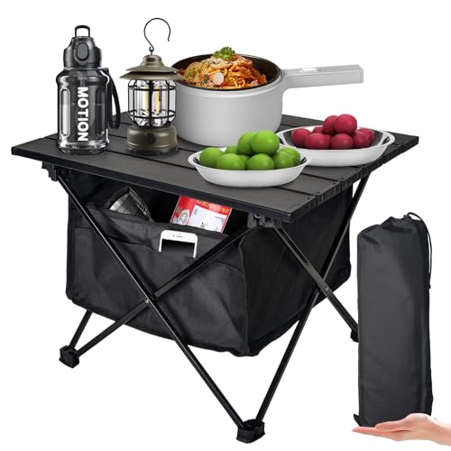 Foldable Camping Side Table, Ultralight Small Beach Aluminum, Portable Outdoor Table with Carry Bag and Storage for Picnic, Grill, Hiking, Fishing, Sand, Camping, Black - size: 16‘’ Small