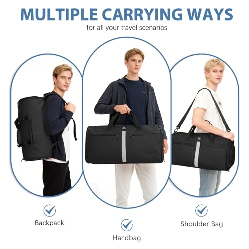 Garment Bags for Travel,50L Carry on Convertible Garment Duffle bag with Shoulder Strap,3 in 1 Hanging Suit Travel Bag with Shoulder Strap - color: Black