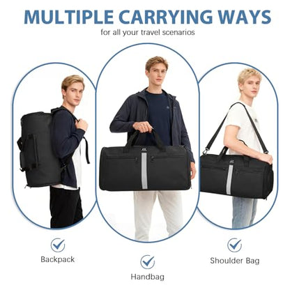 Garment Bags for Travel,50L Carry on Convertible Garment Duffle bag with Shoulder Strap,3 in 1 Hanging Suit Travel Bag with Shoulder Strap - color: Black