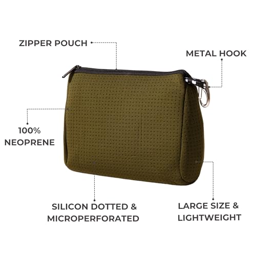POPUPS Large Makeup Bag with Zipper, Safari - Waterproof Neoprene Cosmetic Bag 7.7 x 10.75 x 5 inches - color: Basic Safari