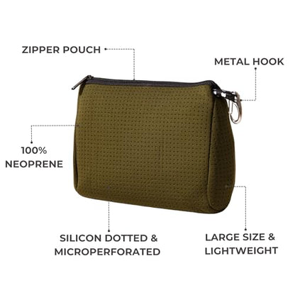 POPUPS Large Makeup Bag with Zipper, Safari - Waterproof Neoprene Cosmetic Bag 7.7 x 10.75 x 5 inches - color: Basic Safari