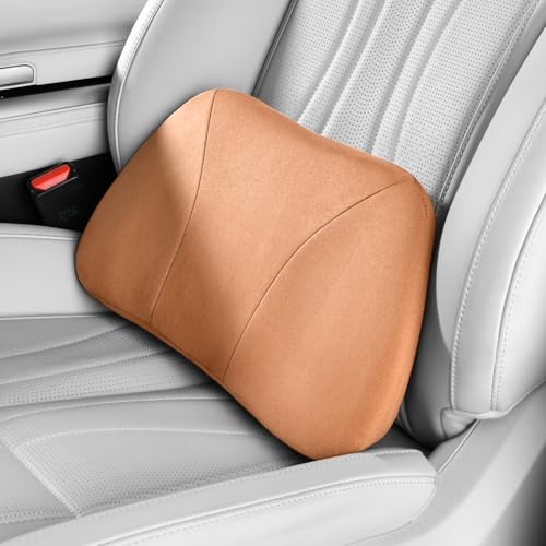 Lumbar Support Pillow,Back Pain Relief Cushion,fits tightly around the waist,Memory Foam,Skin-friendly Suede Fabric,fit Car Drive,Office chair,Rest seat,Improve Posture,Portable,15.5''Lx 8.7''H - color: Orange-brown