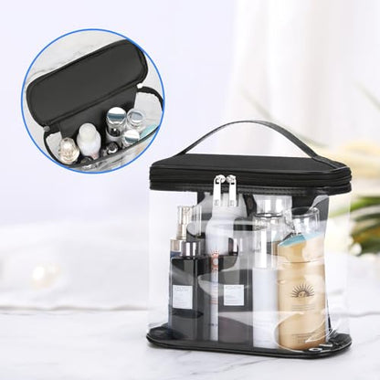 Heavy Duty Leak Proof Clear Travel Bags for Toiletries, Transparent Makeup Cosmetic Bag with Zipper and Handle (Large, Black) - color: Black