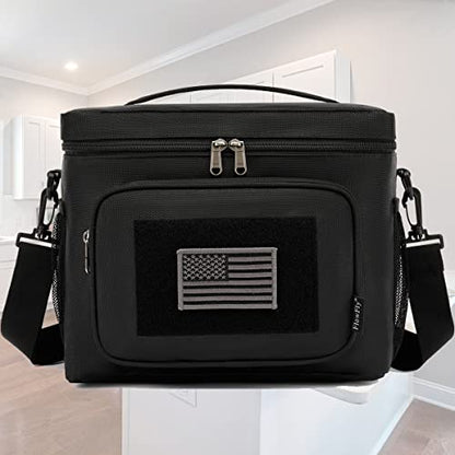 FlowFly Tactical Lunch Bag Large Insulated Lunch Box Cooler Tote for Men, Women with MOLLE/PALS Webbing (Black, Large) - color: Black, size: Large