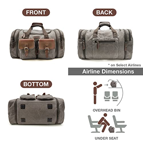 Wildroad 50L Travel Duffel Bag, Expandable Canvas Genuine Leather Duffle Bag Upgraded Overnight Weekender Carry on Bag - color: Grey, size: Large-50L Duffle Bag