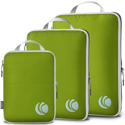 Cipway Compression Packing Cubes, Ultralight Luggage Organizer Bags, Travel Essentials for Carry on Suitcase (3 Piece,Green) - color: Green, size: 3PCS
