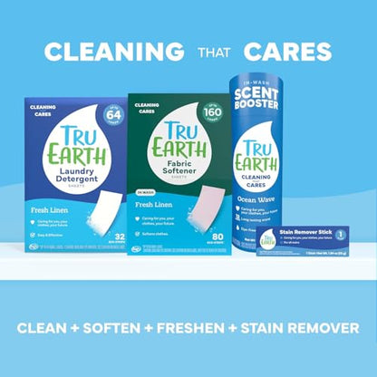 Tru Earth Compact Dry Laundry Detergent Sheets - Up to 64 Loads (32 Sheets) - Paraben-Free - Original Eco-Strip Liquidless Detergen - Fresh Linen | Packaging May Vary - size: 32 Count (Pack of 1)