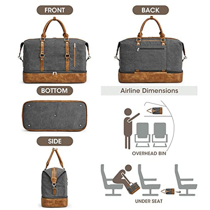 S-ZONE Weekender Bag for Men Canvas Duffle Large Weekend Overnight Travel Carry On Tote Bag with Shoe Compartment (Grey) - color: B-Grey