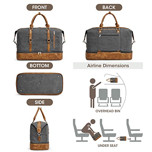 S-ZONE Weekender Bag for Men Canvas Duffle Large Weekend Overnight Travel Carry On Tote Bag with Shoe Compartment (Grey) - color: B-Grey