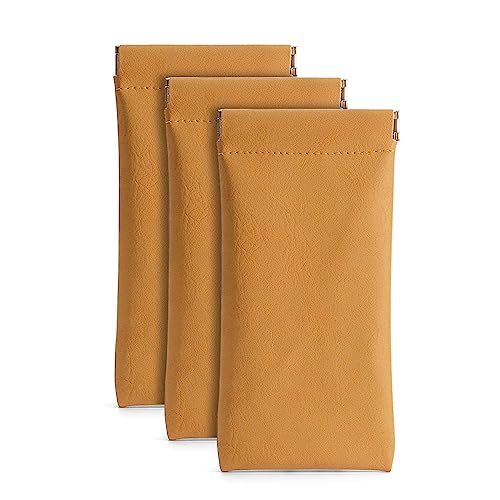 3 Pack Leather Eyeglasses Cases PU Soft Sunglasses Pouch Squeeze Top Portable Glasses Cases for Men Women - color: Yellow Yellow Yellow
