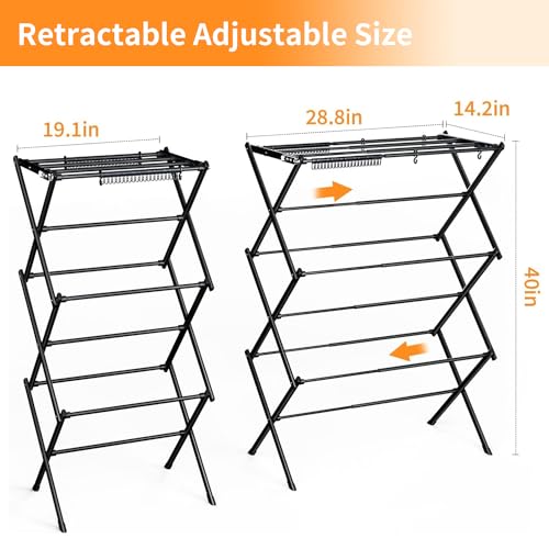 Clothes Drying Rack Household Indoor, Foldable Drying Rack Clothing for Laundry - 40" x 28.8" x 14.2", Space Saving Indoor, Black-1pack - color: Black