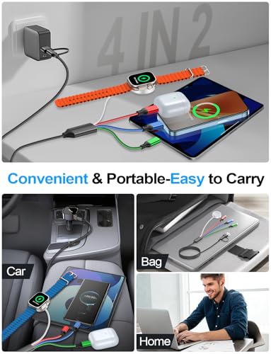 Travel Essentials,Multi Charging Cable for Apple Watch Charger/iPhone Charger/Samsung Charger,USB A & Type C Power Cable for iWatch Ultra/10-2/iPhone 17-11/Samsung S26,Serial Cables,Car[1.2M] - color: 2-Multicolor+Multicolor, size: 1.2M