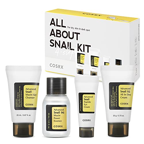 COSRX All About Snail Mucin Korean Skin Care Set, Mini Travel Essentials, Travel Size Gift Set with Snail Mucin Face Wash, Serum, Moisturizer & Eye Cream, Rejuvenating Kit, Mothers Day Gifts for Mom