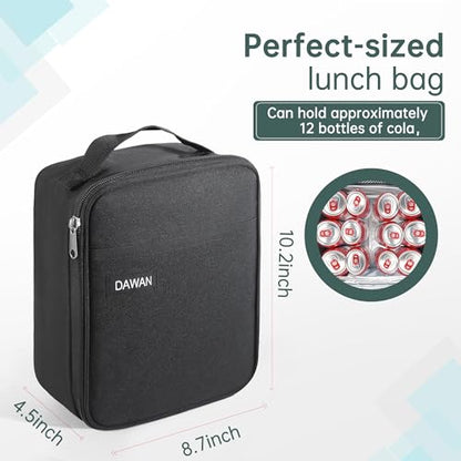 DAWAN freezable Insulated lunch bag,Built in detachable ice pack, Black, Insulated Cooler Tote with Handle for men or women, Keeps food cold or hot 8 to 10 hours, Meal Prep for Work Picnic golf