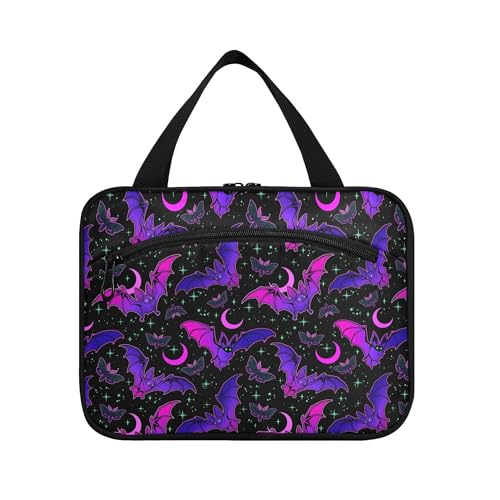 MNSRUU Hanging Toiletry Bags for Women Travel, Gothic Purple Bat Gothic Toiletry Organizer Portable Travel Toiletry Bags Clear Wash Bags Makeup Bag Cosmetic Bag - color: Skulls 218