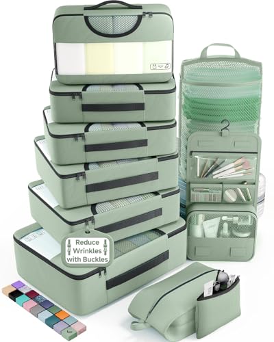 Veken 10 Set Packing Cubes for Travel Essential, Suitcase Organizer Bags in 4 Sizes, Carry-On Luggage Accessories with Large Laundry & Shoes Bag, Must-Have for Airplane, Road Trip & Camping - color: 09 Matcha Green