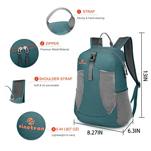 sinotron 22L Lightweight Packable Hiking Backpack, Small Hiking Backpack Day Pack for Women Men Travel Camping Vacation - color: Dark Green