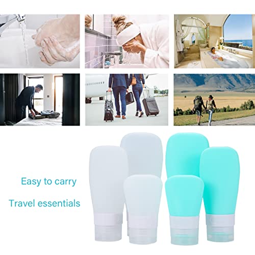 LUFEVRM 2 Pcs Silicone Travel Bottles,3oz Leak Proof Refillable Squeeze Containers with Transparent Carry Bag,Small Empty Travel Size Bottles for Shampoo,Conditioner,Lotion,Toiletries - color: 3oz Green White