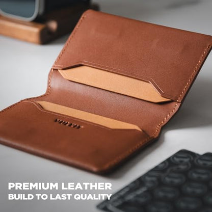 VULKIT Slim Minimalist Card Holder RFID Blocking Leather Credit Card Holder Front Pocket Wallet Magnetic Closure - color: Brown
