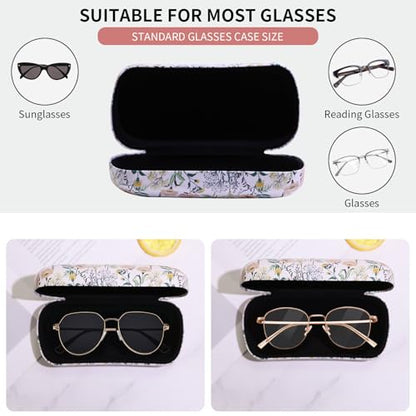 PERFECTSIGHT Sunglasses Case, Large Hard Shell Glasses Case, Cute PU Leather Protective Eyeglasses Case for Women Men - color: White Flower
