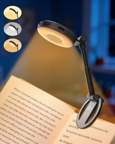 Reading Lights for Books in Bed:18 LED Rechargeable Clip-on Book Light with Timer & Memory Eye Caring 3 Color Temperature Stepless Dimming Portable Travel Gifts for Men Kids Book Lovers