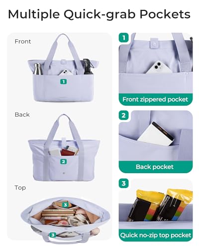BAGSMART Tote Bag for Women, Foldable Tote Bag With Zipper Travel Shoulder Bag Handbag for Work - color: Haze Blue