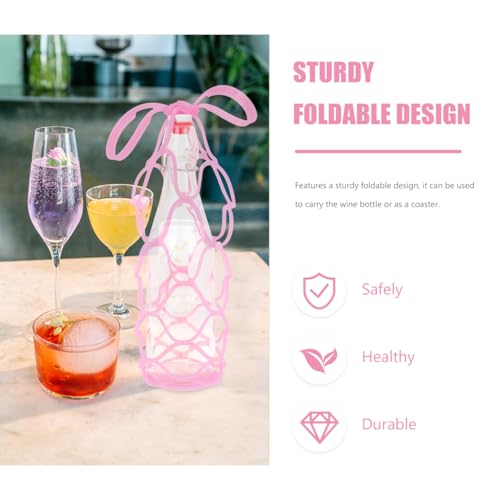 3 Pcs Silicone Wine Bottle Carrier Bag, 6.88 Inch Collapsible Drink Holder Coaster, Multi Use Portable Mesh Tote for Travel Picnic Home
