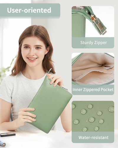Narwey Small Makeup bag for Purse, Small Makeup Pouch for Purse Cosmetic Bag with Zipper, Cute PU Leather Make up Pouch for Women Girls (Mint Green) - color: A-Mint Green
