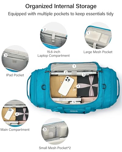 Hanke Expandable Carry On Luggage Bag,3 in 1 Duffle Bag for Travel,45L-55L Weekender Overnight Bag with 15.6" Compartment for Women & Men (Caribbean Blue) - color: Caribbean Blue
