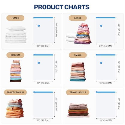 Simple Deluxe 25 Pack Space Saver Bags, Vacuum Storage Bags, Space Saver Bags for Comforters, Blankets, Bedding, Pillows and Clothes, Hand Pump Included(5 Jumbo/5 Large/5 Medium/5 Small/5 Roll M) - size: 25 Combo