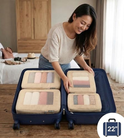 Compression Packing Cubes For Carry On Suitcase 20-22 Inch, 4 Pcs Expandable Packing Cubes For Travel for Luggage, Space Saving Travel Essentials