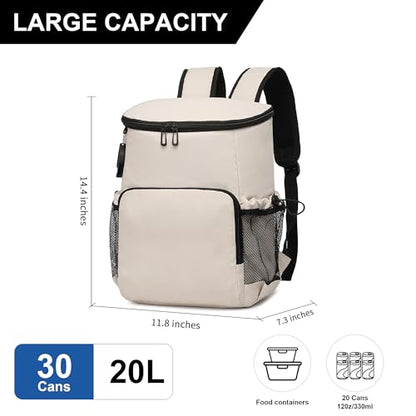 Backpack Cooler for Men and Women Insulated Waterproof Soft Lightweight Cooler Bag Leakproof 30 Cans Travel Camping Picnic Beach - color: Cream, size: 30 Cans