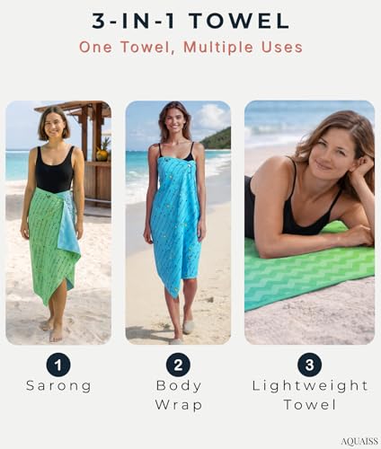 3-in-1 Wearable Beach Wrap & Lightweight Travel Towel – Sarong with Secure Button Closure, Quick-Dry Sand-Free Microfiber, Adjustable Fit (64”x33”, Fits S–4X), Compact Pool & Beach Essential - color: Green Arrows