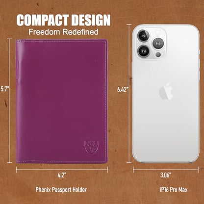 STAR VISTA Phoenix Leather Passport Holder, Calfskin Travel Wallet - RFID Blocking, ID Window, Zipper Pocket, Pen & Notebook Included, Violet - color: Violet Calfskin