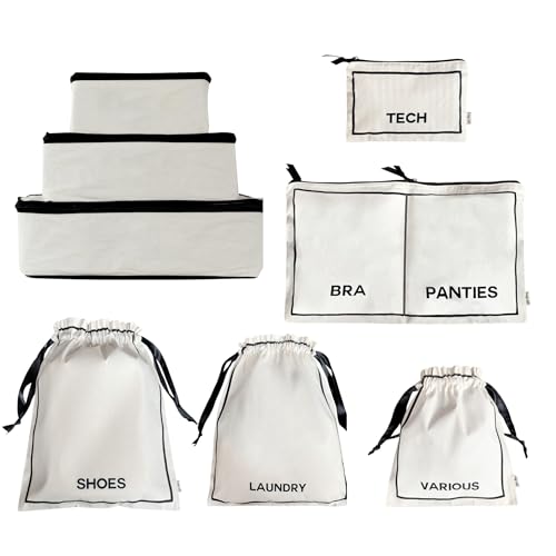 Bag-All Packing Cubes for Travel | Luggage Organizers for Suitcase | Travel Storage Cubes for Organizing | Luggage Organizer Bags | Traveling Essentials | Pack of 8 | Cream