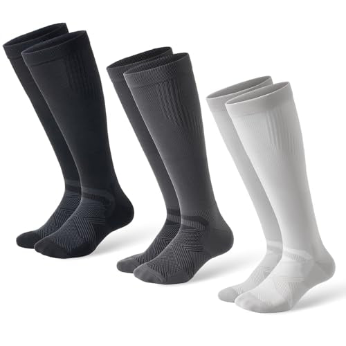 Compression Socks for Women and Men,Knee High 15-20mmHg Graduated Support(3 Pairs) Best for Nurses,Pregnant,Travel - color: B04-black/Dark Gray/Light Gray, size: Small