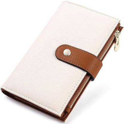 yiijay Women's Wallets RFID Blocking Leather Trifold Clutch Wallet Credit Card Holder Ladies Travel Wallet Purse with Pen Holder - color: 1Beige&Brown